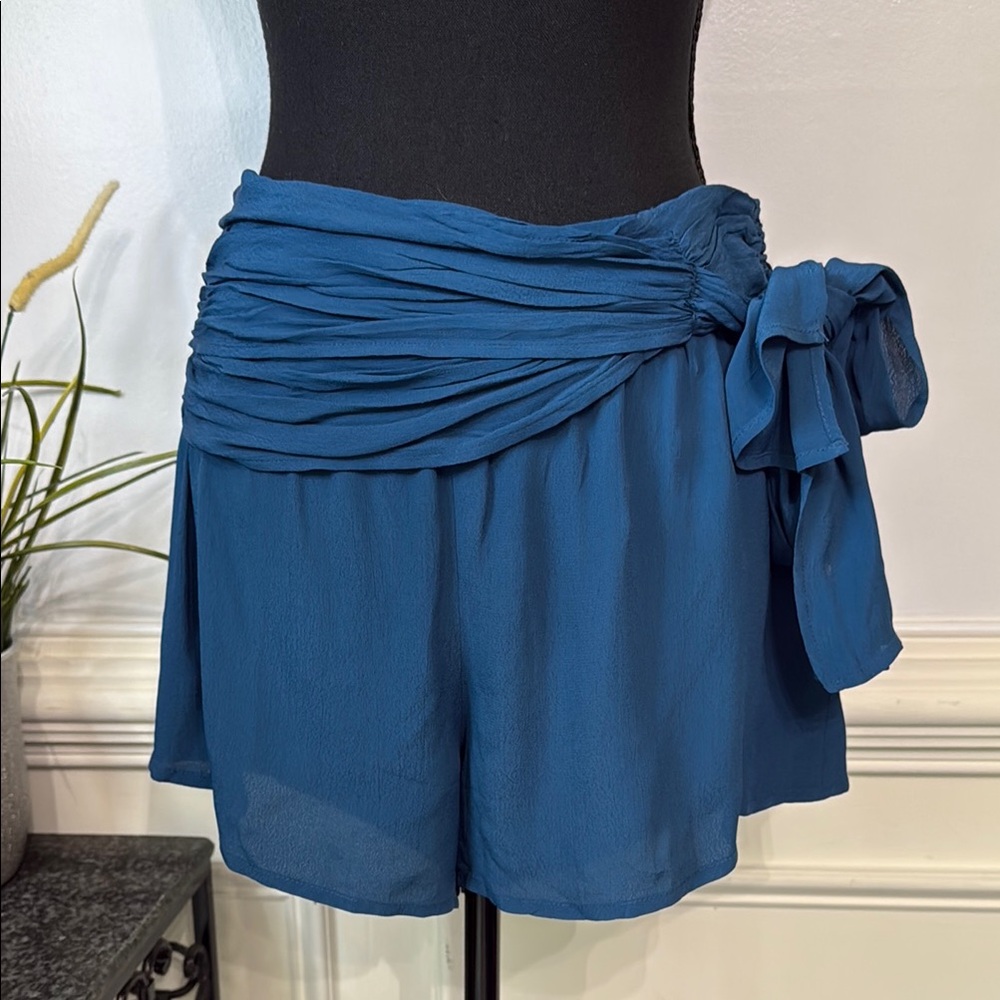 NWOT Free People Blue Flowing Oversized Faux Sash Belt Wrap Shorts 2